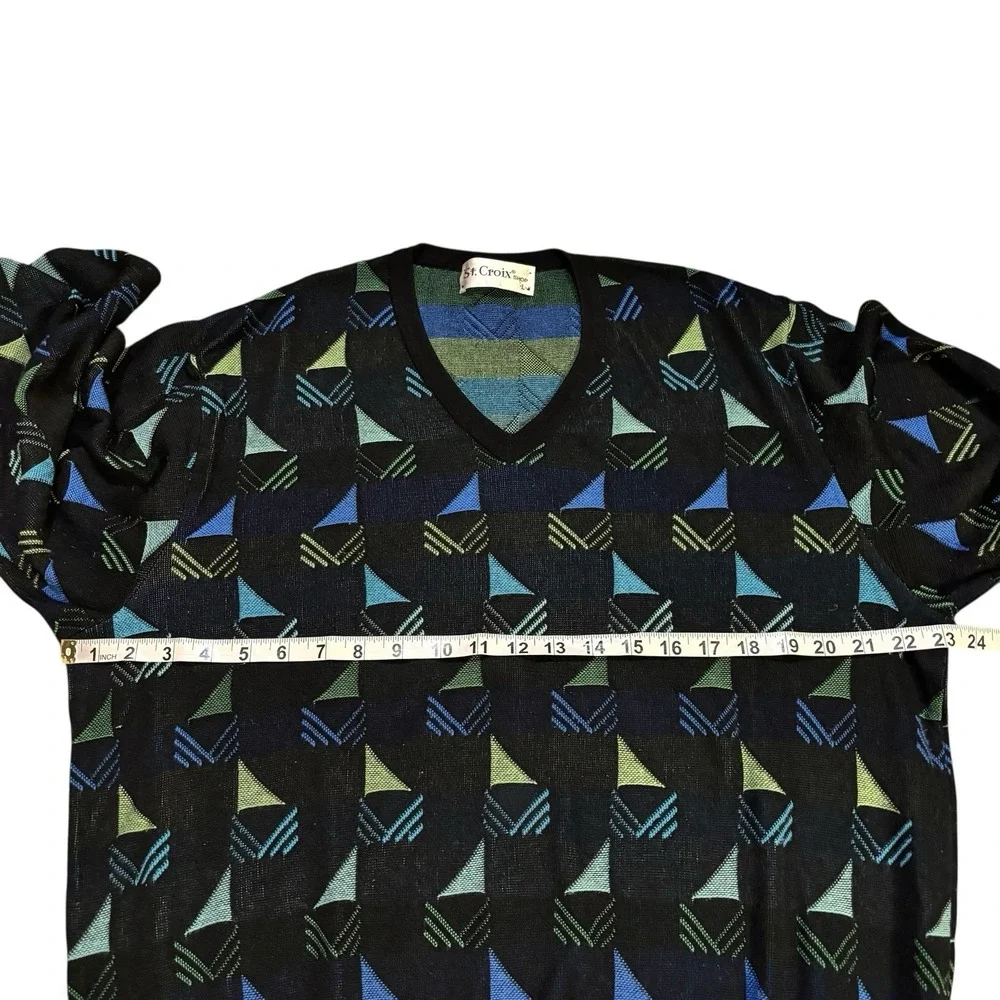 St. Croix Crewneck Sweater All Over Print Men's Large Geometric Vintage Colorful
